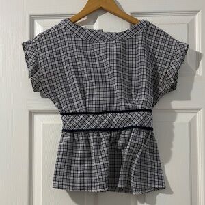 Blue and White Plaid Peplum Top